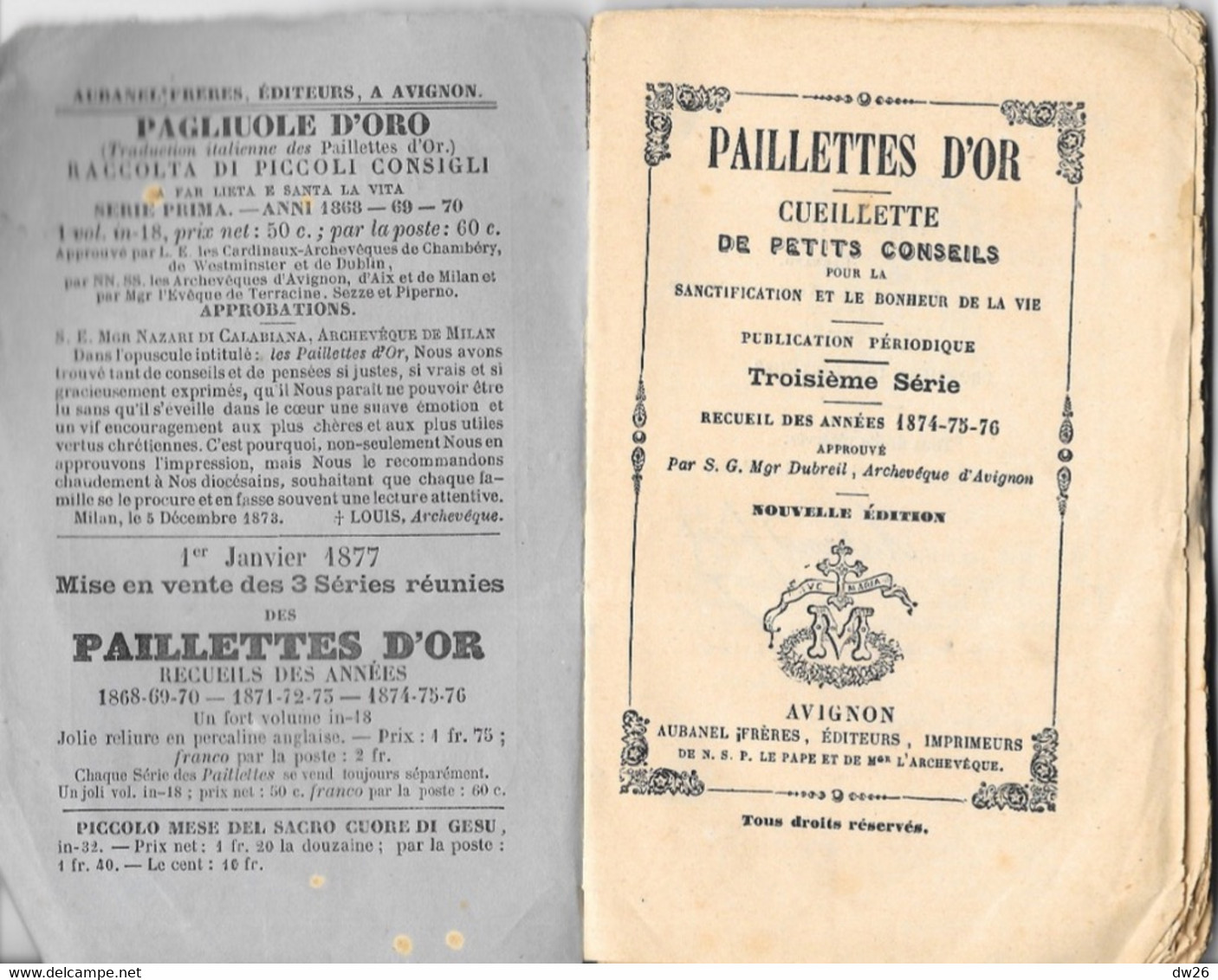 Religion - Paillettes D'Or (Cueillette De Petits Conseils) Troisième Série - 1874, 10e Edition Aubanel Frères Avignon - Godsdienst