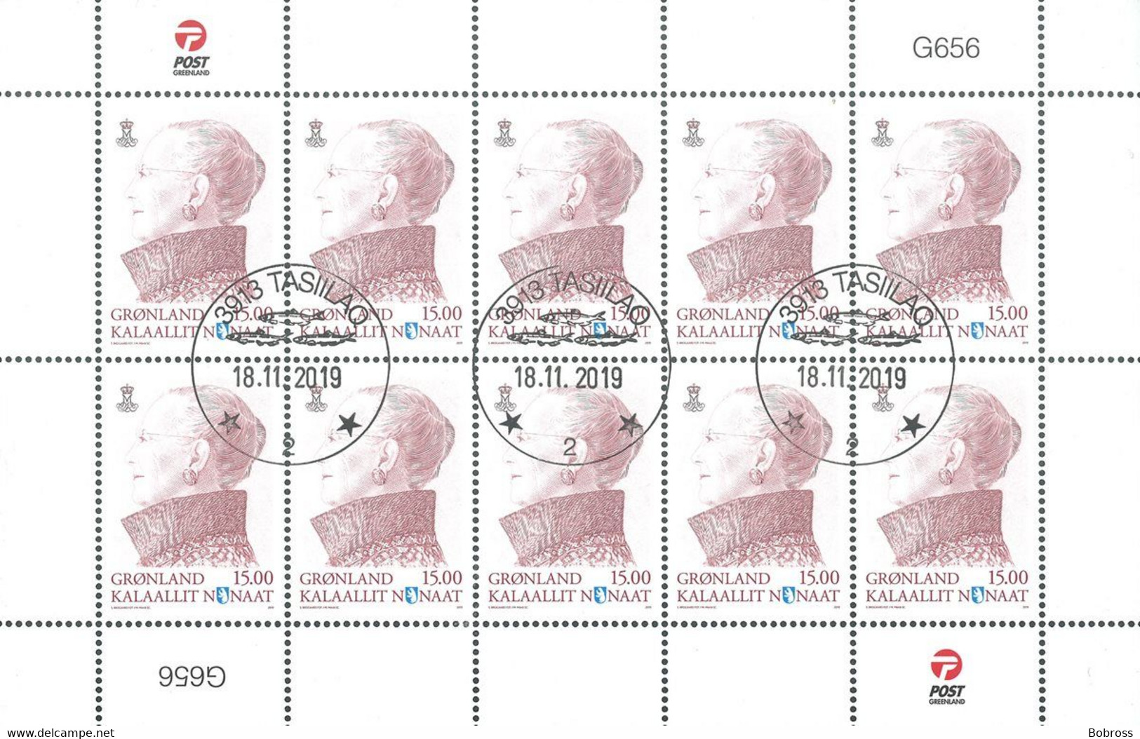 2019 Queen Margrethe, Definitives, Full Sheet, Date Cancellation, Greenland, MNH - Oblitérés