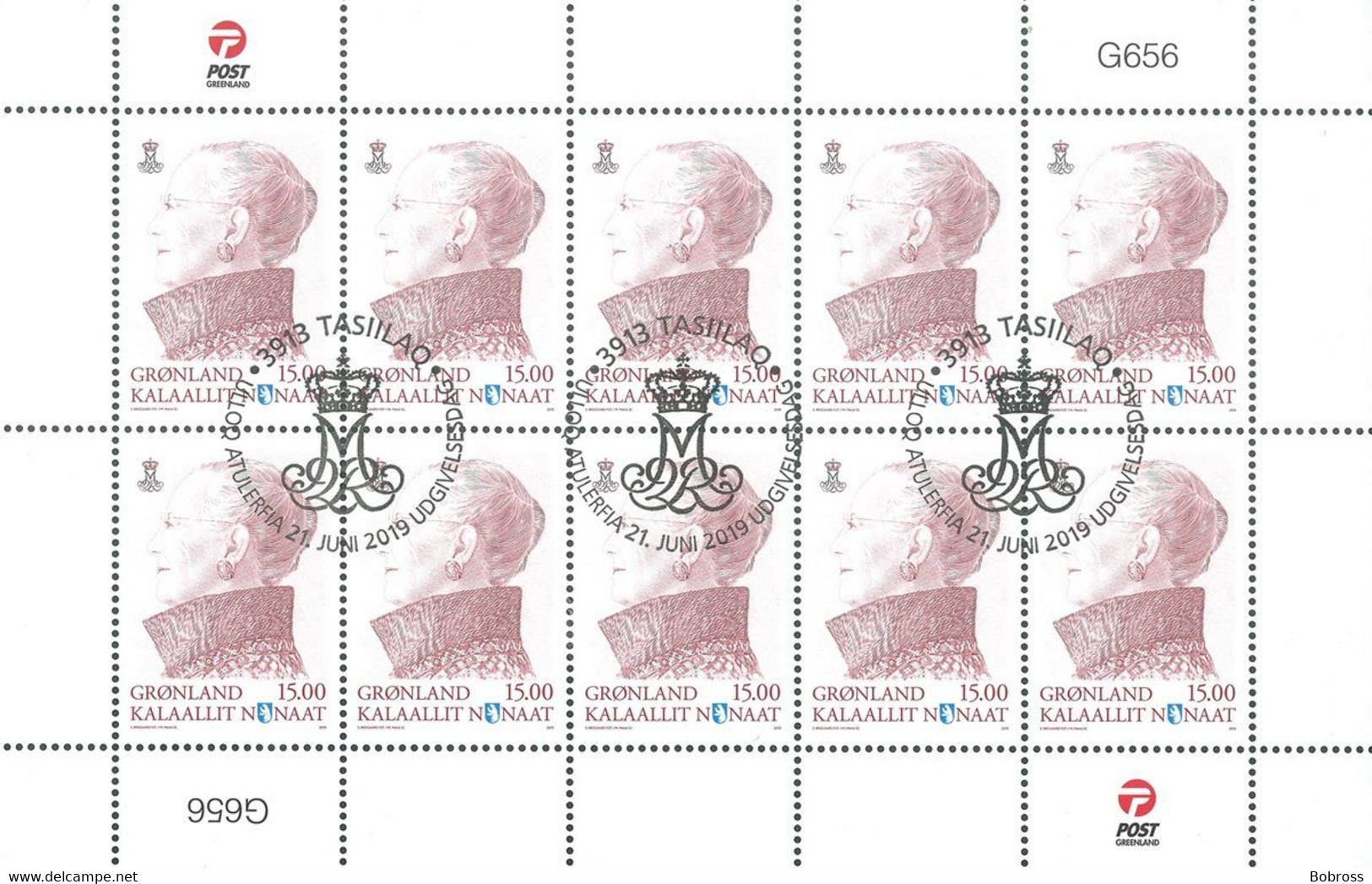 2019 Queen Margrethe, Definitives, Full Sheet, First Day Cancellation, Greenland, MNH - Gebruikt