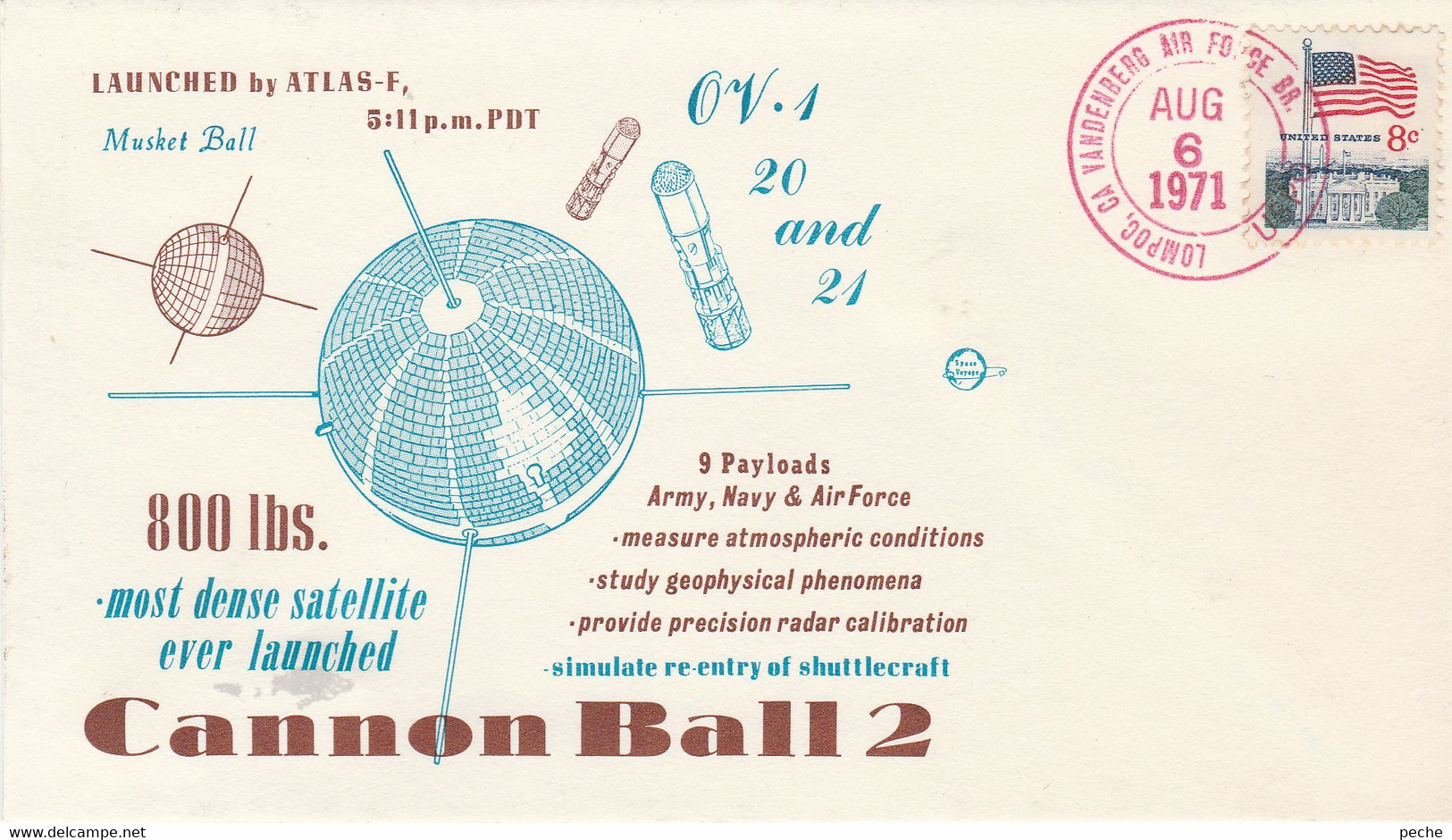 N°641 N -lettre Cannon Ball 2 -800Ibs -most Dense Satellite Ever Launched- - North  America