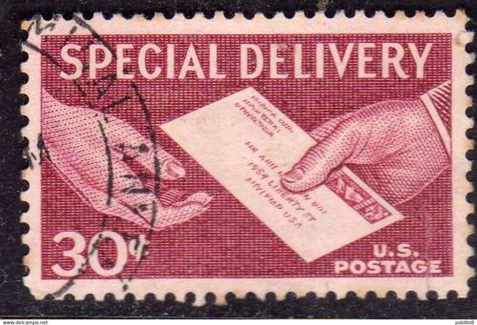 USA STATI UNITI 1957 SPECIAL DELIVERY LETTER IN HAND ESPRESSO CENT 30c USED USATO OBLITERE' - Expres & Aangetekend