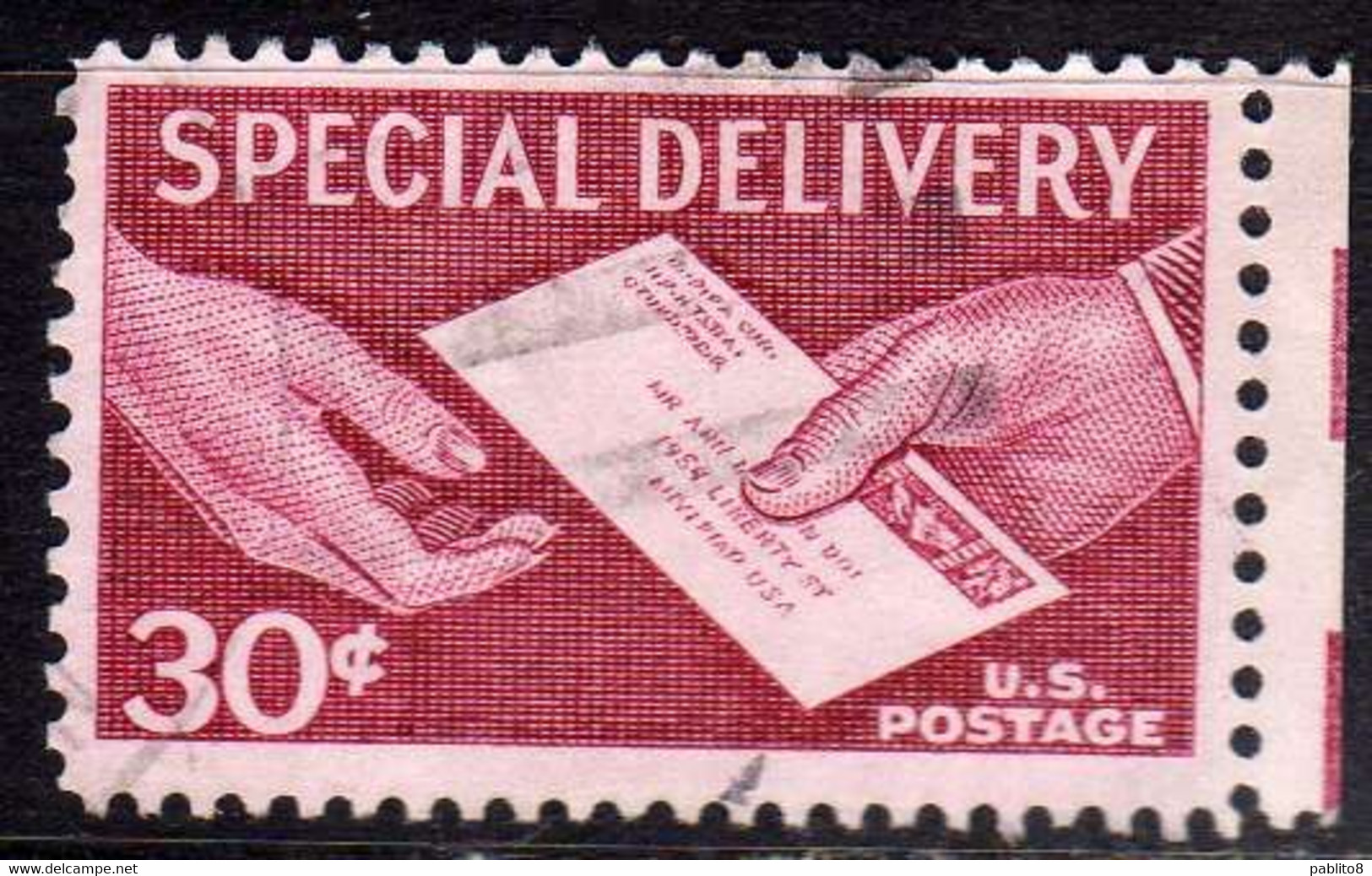USA STATI UNITI 1957 SPECIAL DELIVERY LETTER IN HAND ESPRESSO CENT 30c USED USATO OBLITERE' - Expres & Aangetekend