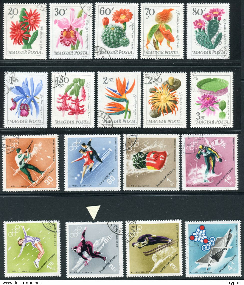 Hungary 1965 & 1968. 2 Complete Sets Flowers & Sport (NB ONE DAMAGED STAMP - See Arrow) USED - Other & Unclassified