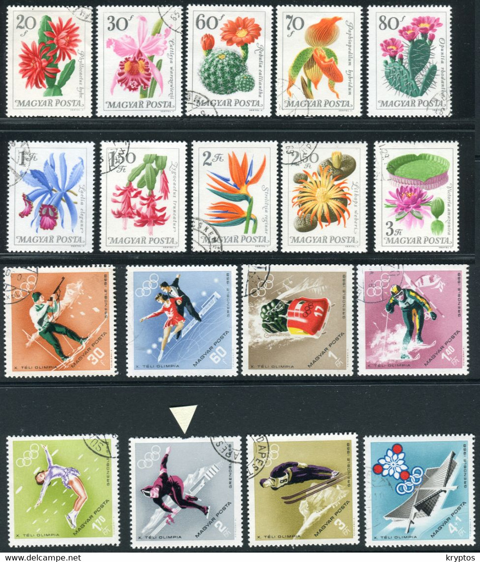 Hungary 1965 & 1968. 2 Complete Sets Flowers & Sport (NB ONE DAMAGED STAMP - See Arrow) USED - Andere & Zonder Classificatie