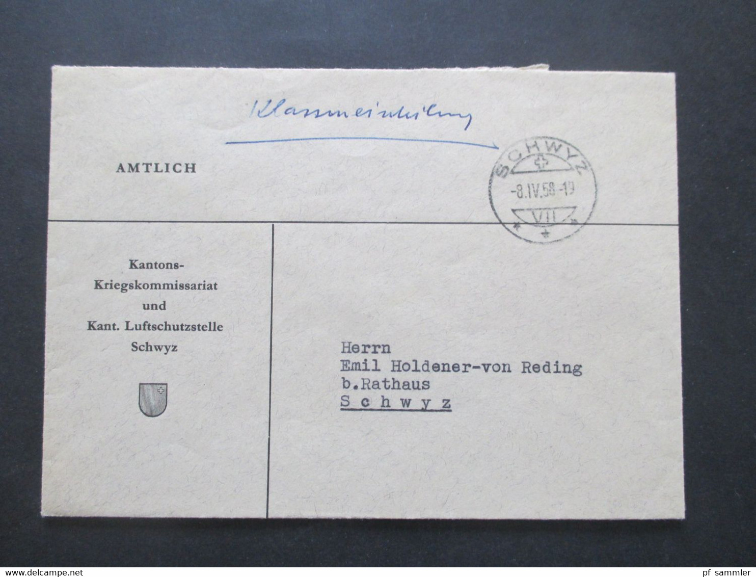 Schweiz 1942 - 58 Schwyz Feldpost / Amtlich / Militärpost z.B. Kdo. L.-Kp. Schwyz / Kantonale Luftschutzstelle 5 Belege