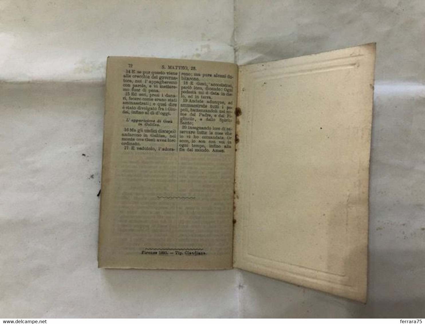 L'EVANGELO SECONDO SAN MATTEO TIPOGRAFIA CLAUDIANA 1895 PAG.74. - Religion