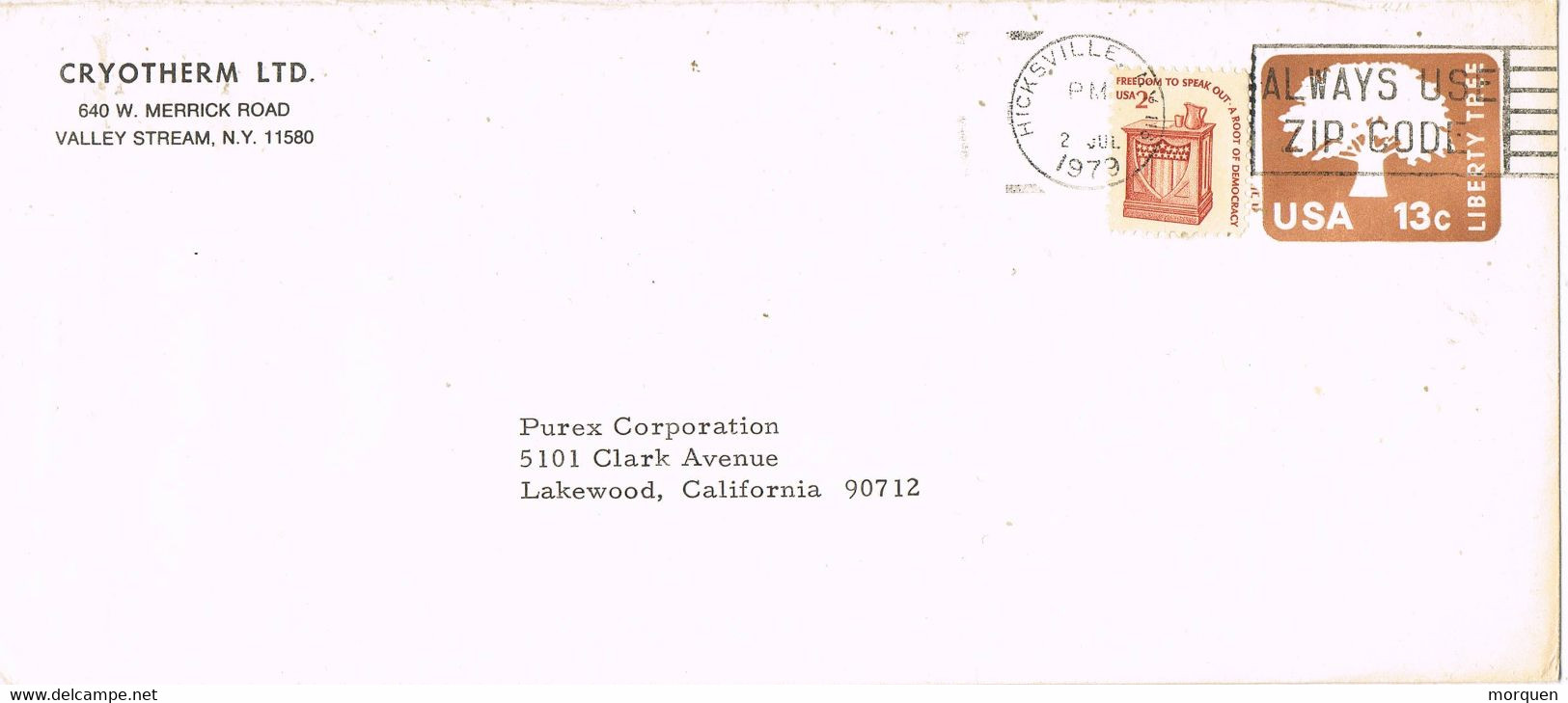 37952. Carta Entero Postal HYCKSVILLE (NY) 1979. Remitido VALLEY STREAM - Autres & Non Classés
