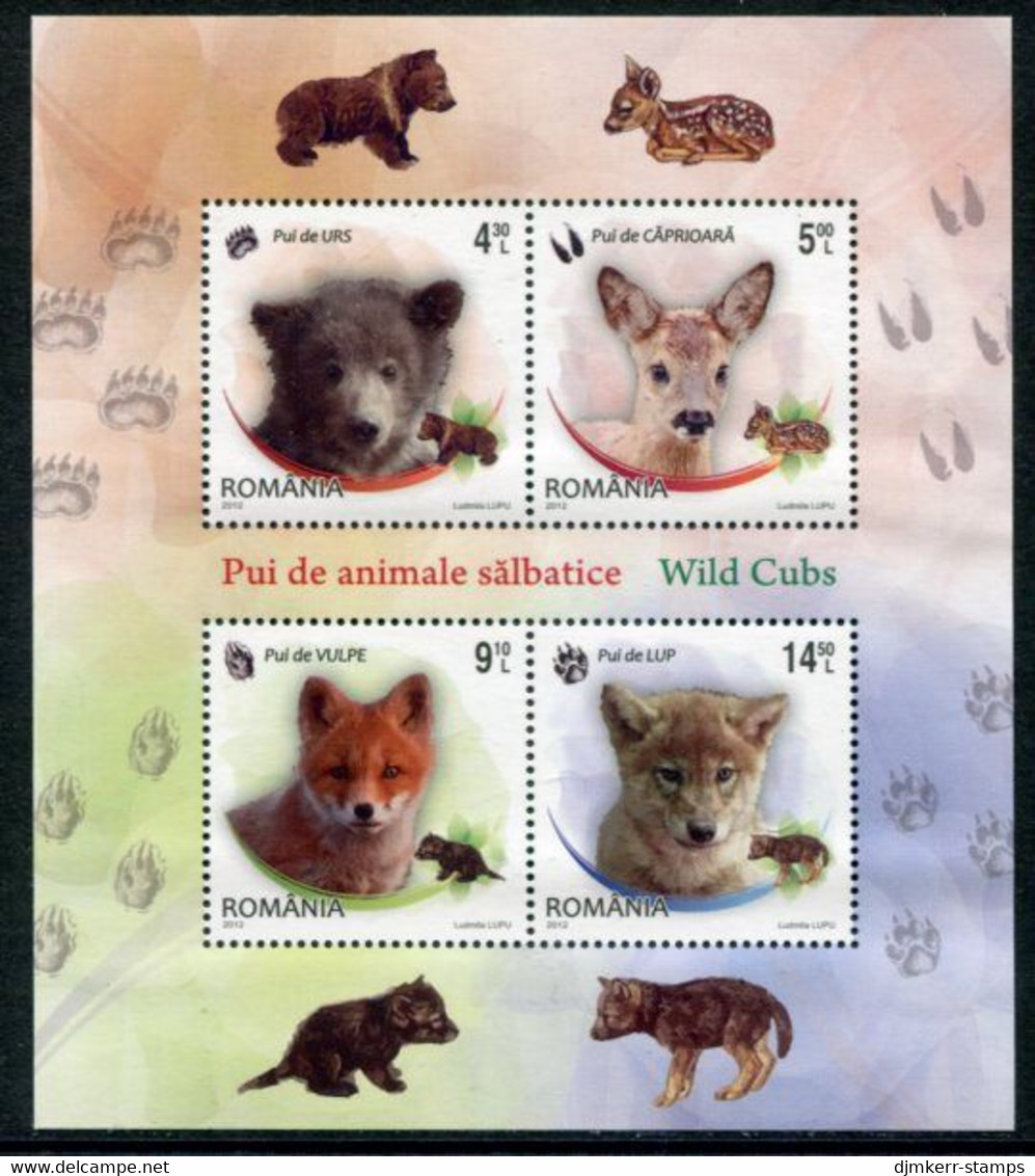 ROMANIA 2012 Young Wild Animals Block MNH / **.  Michel Block 546 - Hojas Bloque