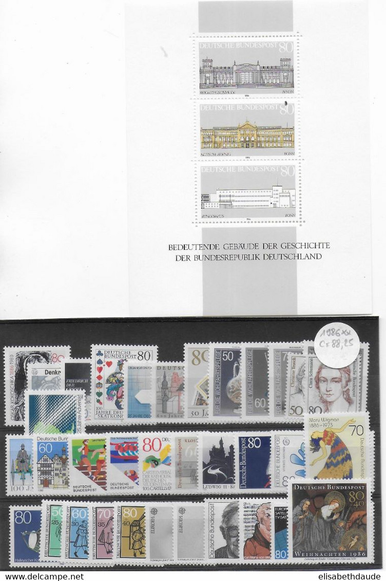 BRD - ANNEE COMPLETE 1986 ** MNH - YVERT N°1100/1137 - COTE  = 88 EUR - Annual Collections