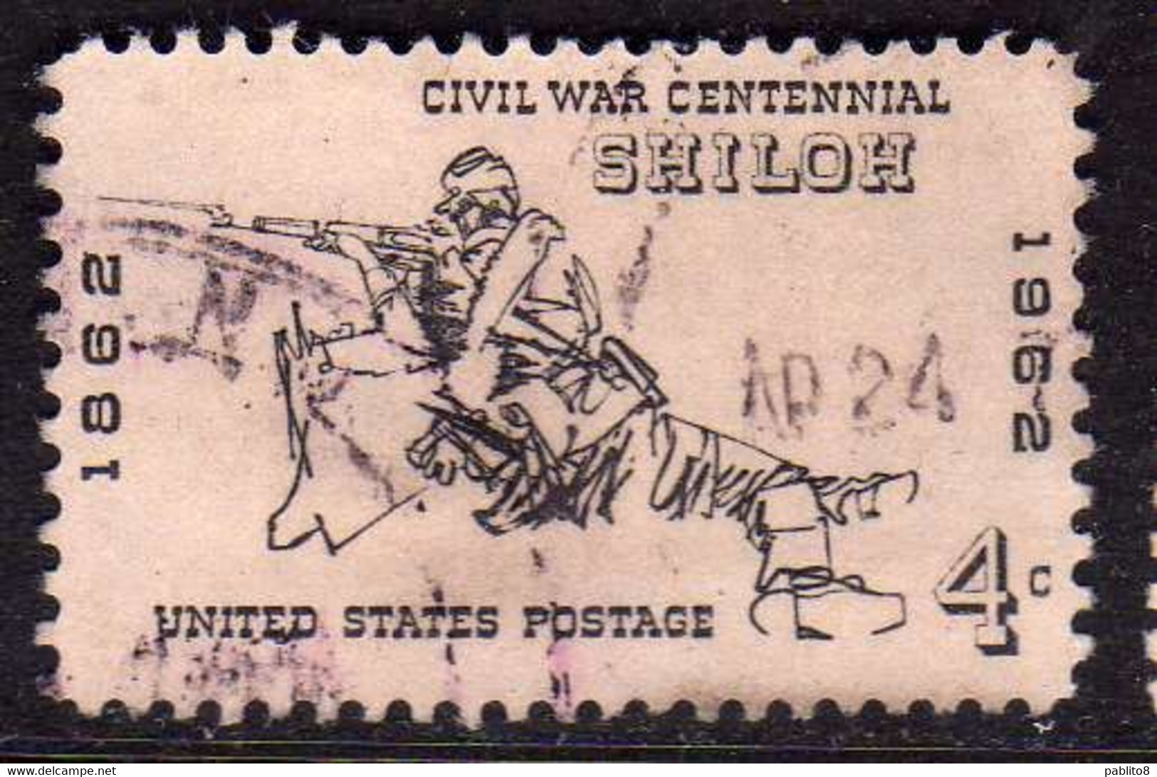 USA STATI UNITI 1961 1965 1962 CIVIL WAR CENTENNIAL ISSUE RIFLEMAN OF SHILOH 1862 CENT. 4c USED USATO OBLITERE' - Altri & Non Classificati