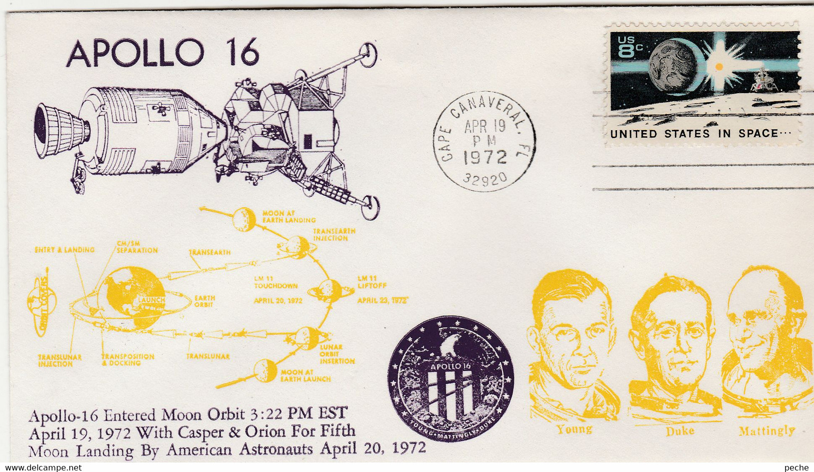 N°659 N -enveloppe Apollo 16 Entered Moon Orbit - Amérique Du Nord