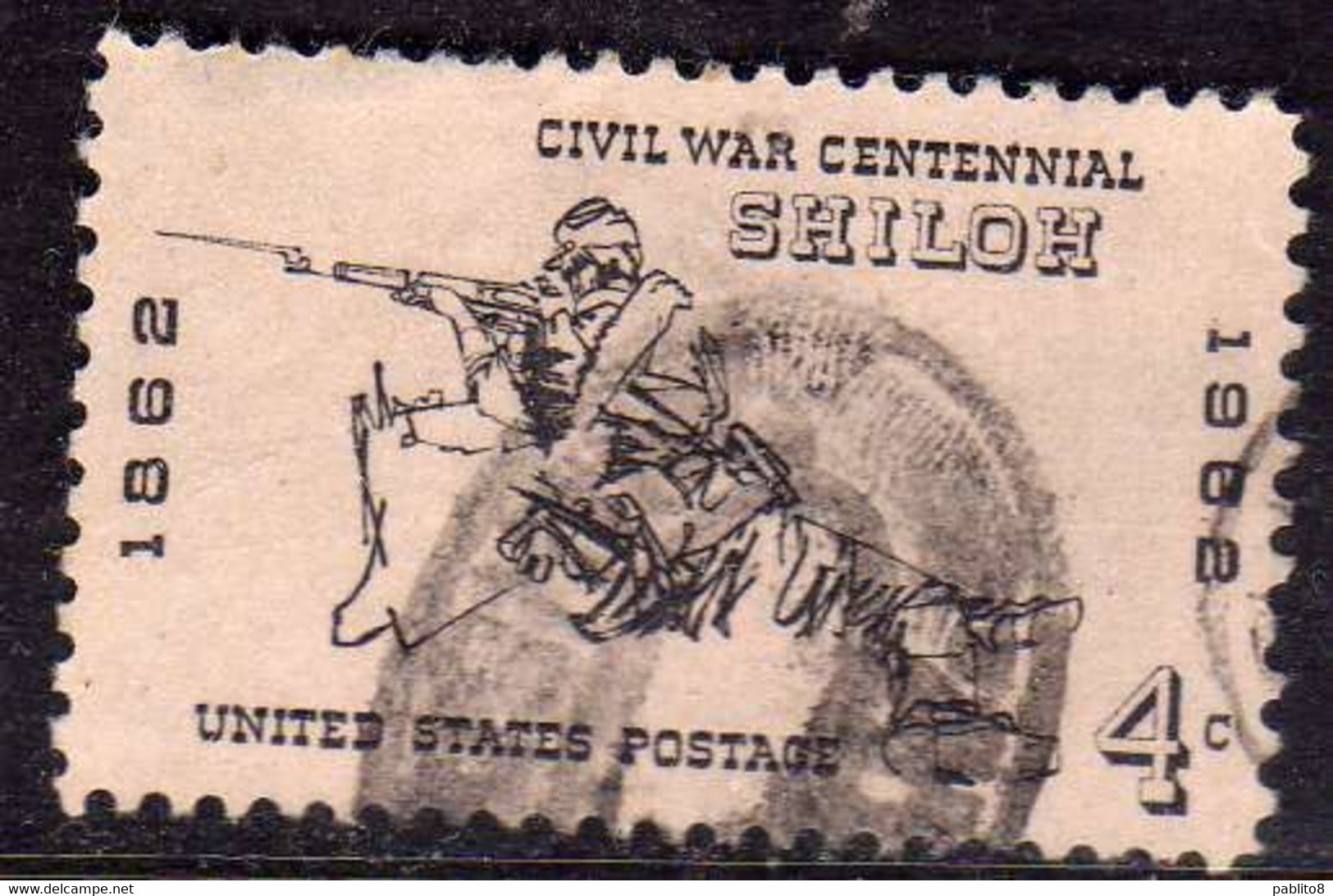 USA STATI UNITI 1961 1965 1962 CIVIL WAR CENTENNIAL ISSUE RIFLEMAN OF SHILOH 1862 CENT. 4c USED USATO OBLITERE' - Altri & Non Classificati