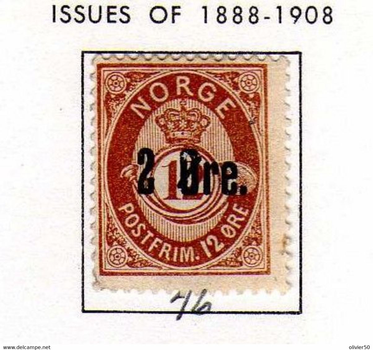 Norvege (1888)  -Cor Surcharge - Neuf Sg - Neufs