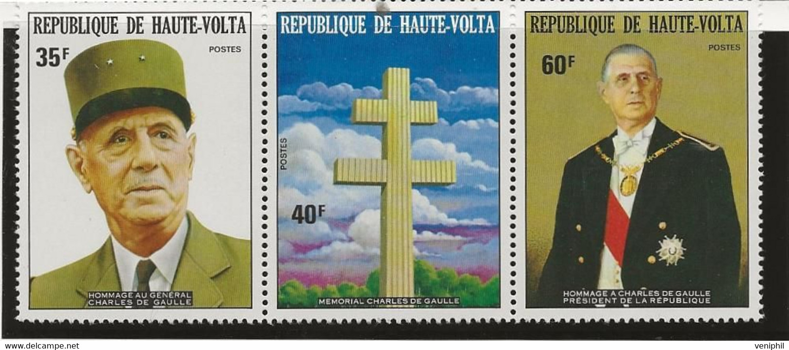 HAUTE - VOLTA  -GENERAL DE GAULLE - TRIPTYQUE N° 304 A  - NEUF INFIME CHARNIERE -ANNEE 1974 - - Opper-Volta (1958-1984)