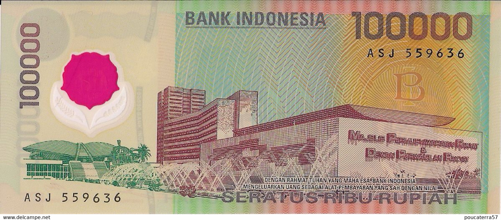 INDONESIA=1999     100.000  RUPIAH    P-140    UNC  POLYMER - Indonésie