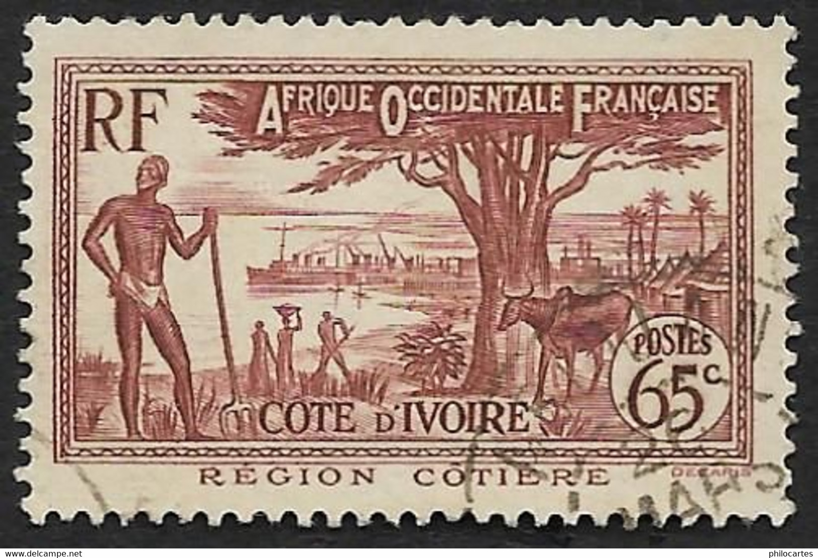 COTE D'IVOIRE   1936-38 -  Y&T  121 - Région Côtière  -  NEUF* + Oblitéré Donné - Unused Stamps