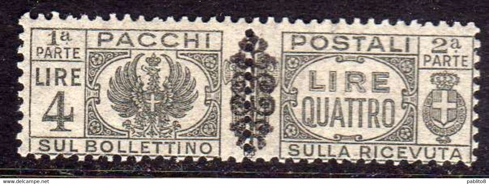 ITALIA REGNO 1945 LUOGOTENENZA 1945 PACCHI POSTALI PARCEL POST CON FREGIO L. 4 MNH - Paketmarken