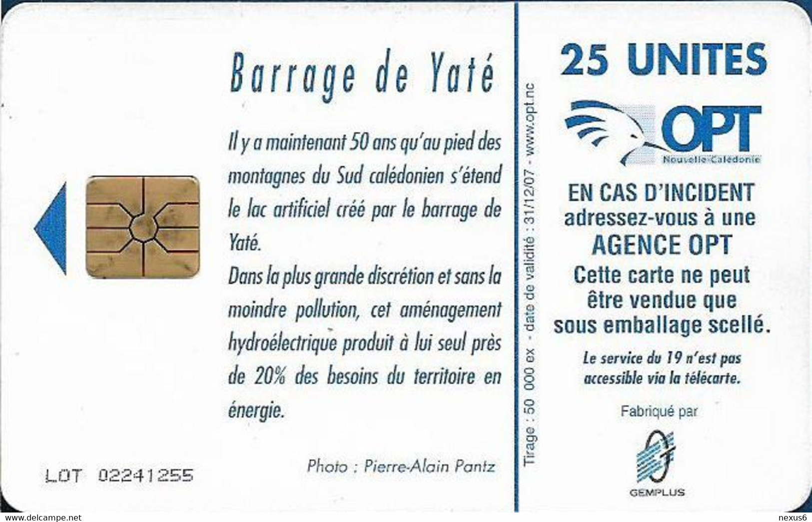 New Caledonia - OPT - Barrage De Yaté, Gem1A Symmetr. Red, 2006, 25Units, 50.000ex, Used - Nouvelle-Calédonie