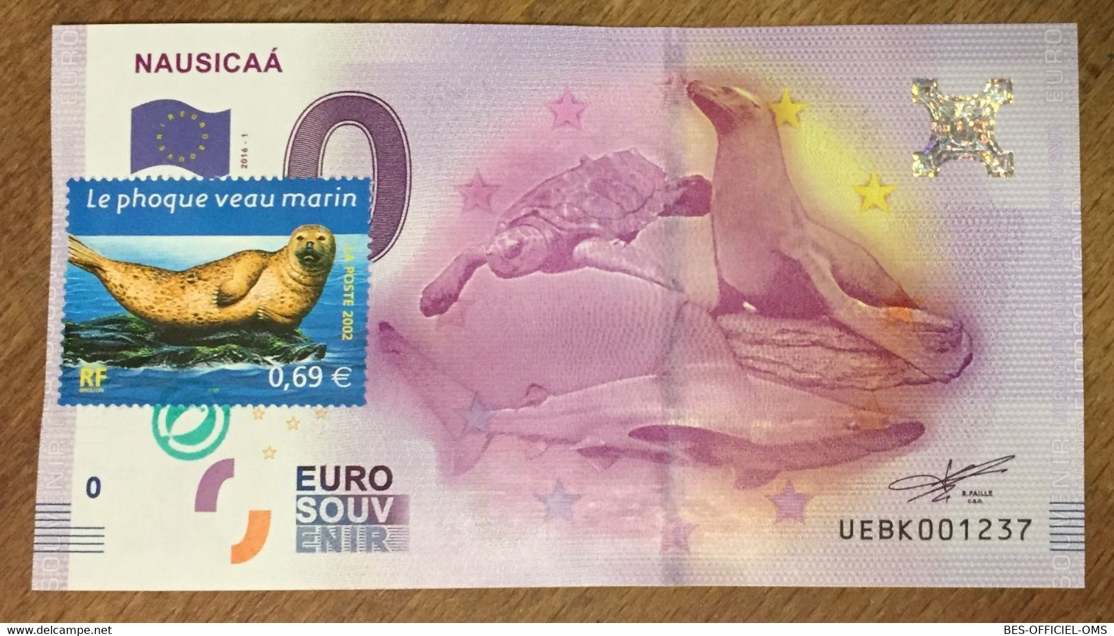 2016 BILLET 0 EURO SOUVENIR DPT 62 NAUSICAÀ + TIMBRE ZERO 0 EURO SCHEIN BANKNOTE PAPER MONEY - Private Proofs / Unofficial