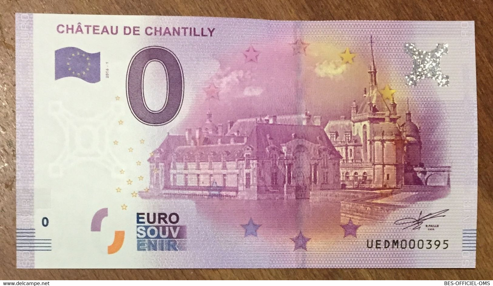 2016 BILLET 0 EURO SOUVENIR DPT 60 CHÂTEAU DE CHANTILLY ZERO 0 EURO SCHEIN BANKNOTE PAPER MONEY BANK PAPER MONEY - Privatentwürfe