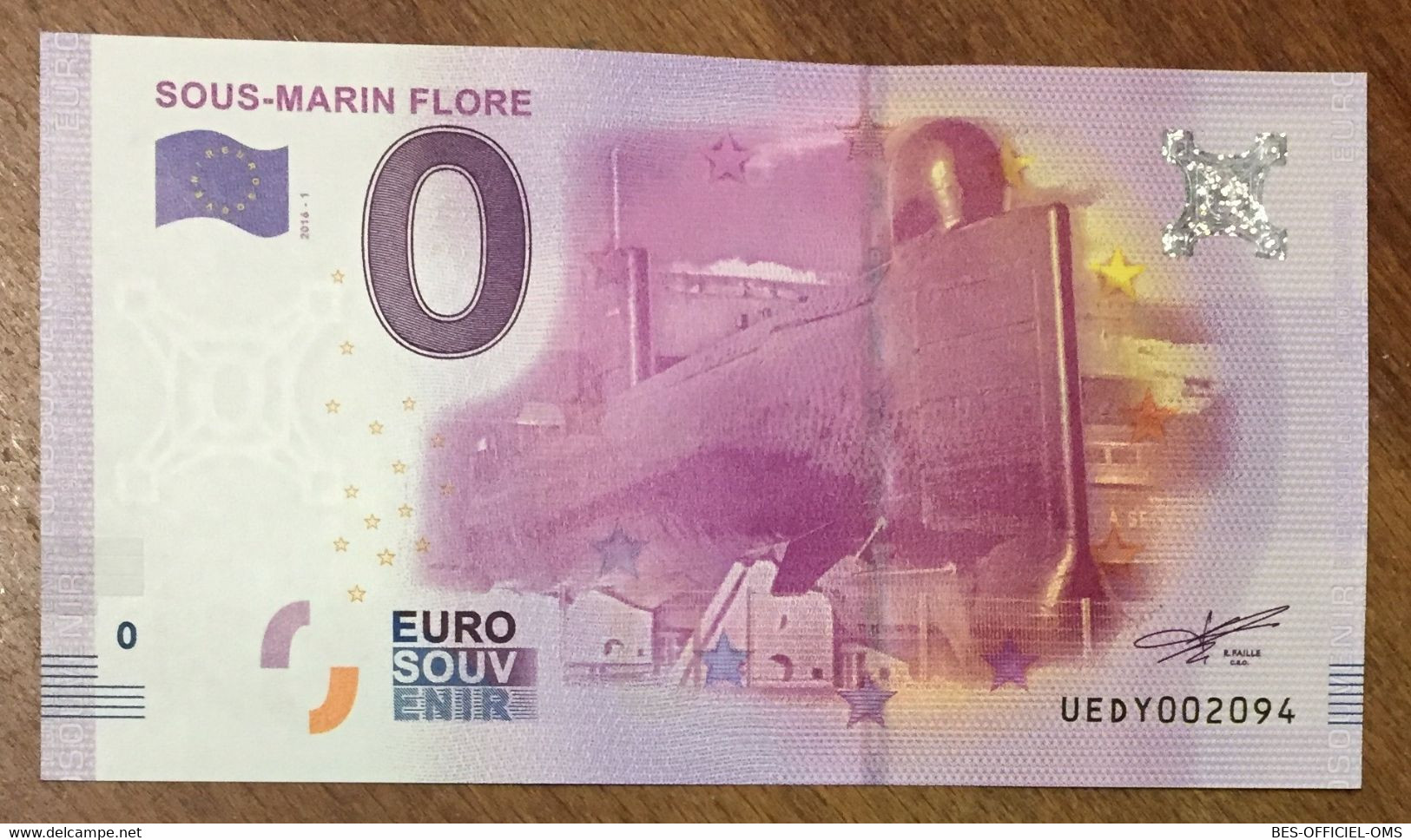 2016 BILLET 0 EURO SOUVENIR DPT 56 SOUS-MARIN FLORE ZERO 0 EURO SCHEIN BANKNOTE PAPER MONEY BANK PAPER MONEY - Private Proofs / Unofficial