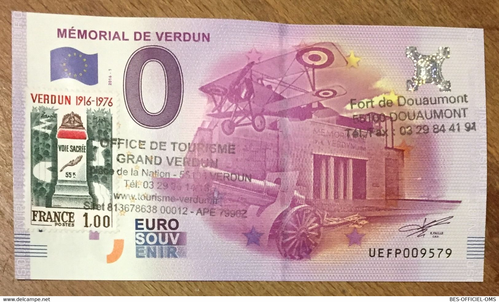 2016 BILLET 0 EURO SOUVENIR DPT 55 MÉMORIAL DE VERDUN + TIMBRE ZERO 0 EURO SCHEIN BANKNOTE PAPER MONEY BANK PAPER MONEY - Private Proofs / Unofficial