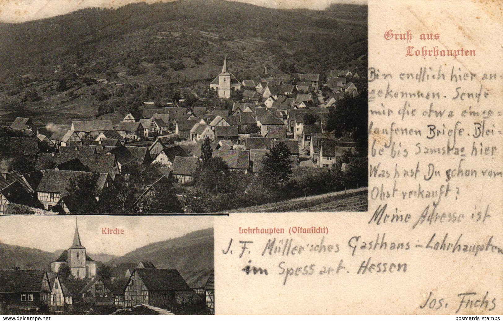 Flörsbachtal - Lohrhaupten, Gesamtansicht Und Kirche, 1905 Nach Kritzendorf In Österreich Versandt - Main - Kinzig Kreis