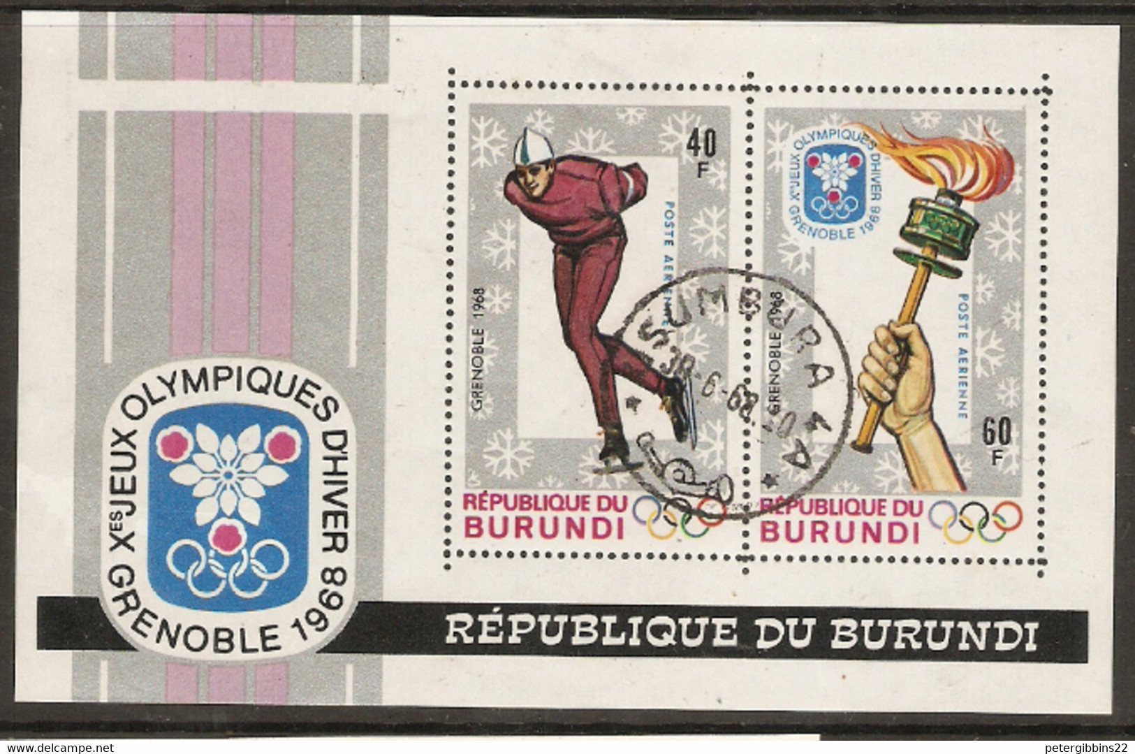 Burundi  1968  SG Ms346 Grenoble  Winter  Olympics Perf  Miniature Sheet Fine Used - Winter 1968: Grenoble