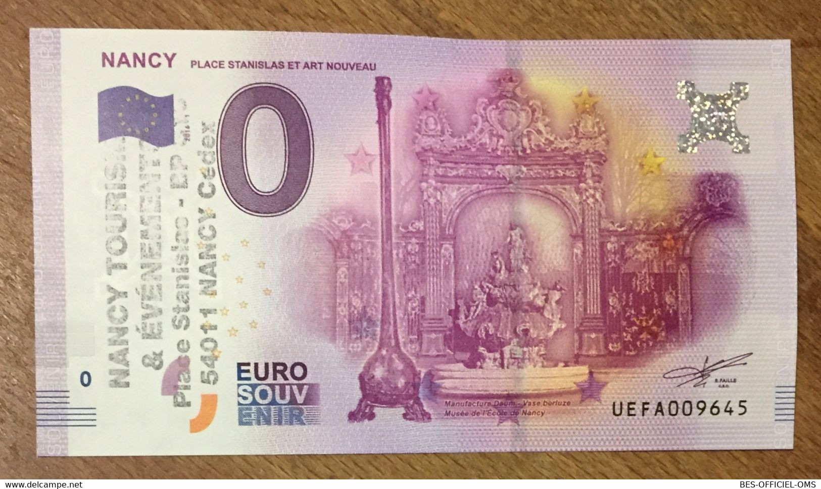 2016 BILLET 0 EURO SOUVENIR DPT 54 NANCY PLACE STANISLAS + TAMPON ZERO 0 EURO SCHEIN BANKNOTE PAPER MONEY BANK - Essais Privés / Non-officiels