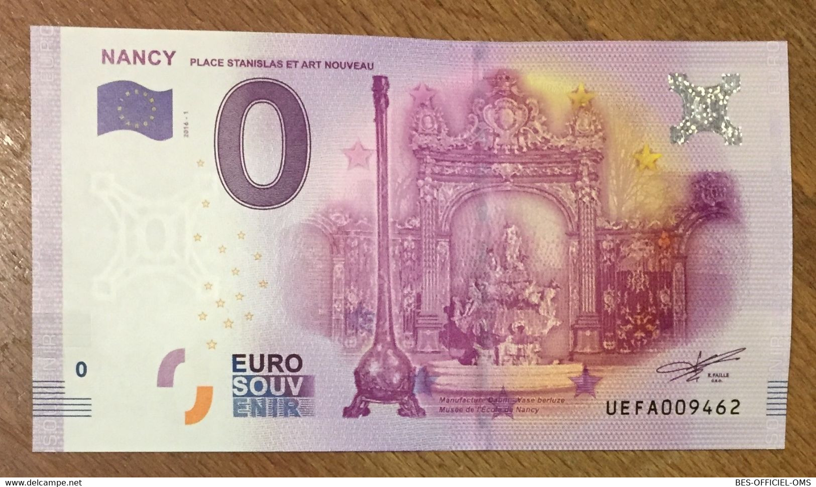 2016 BILLET 0 EURO SOUVENIR DPT 54 NANCY PLACE STANISLAS ZERO 0 EURO SCHEIN BANKNOTE PAPER MONEY BANK - Essais Privés / Non-officiels