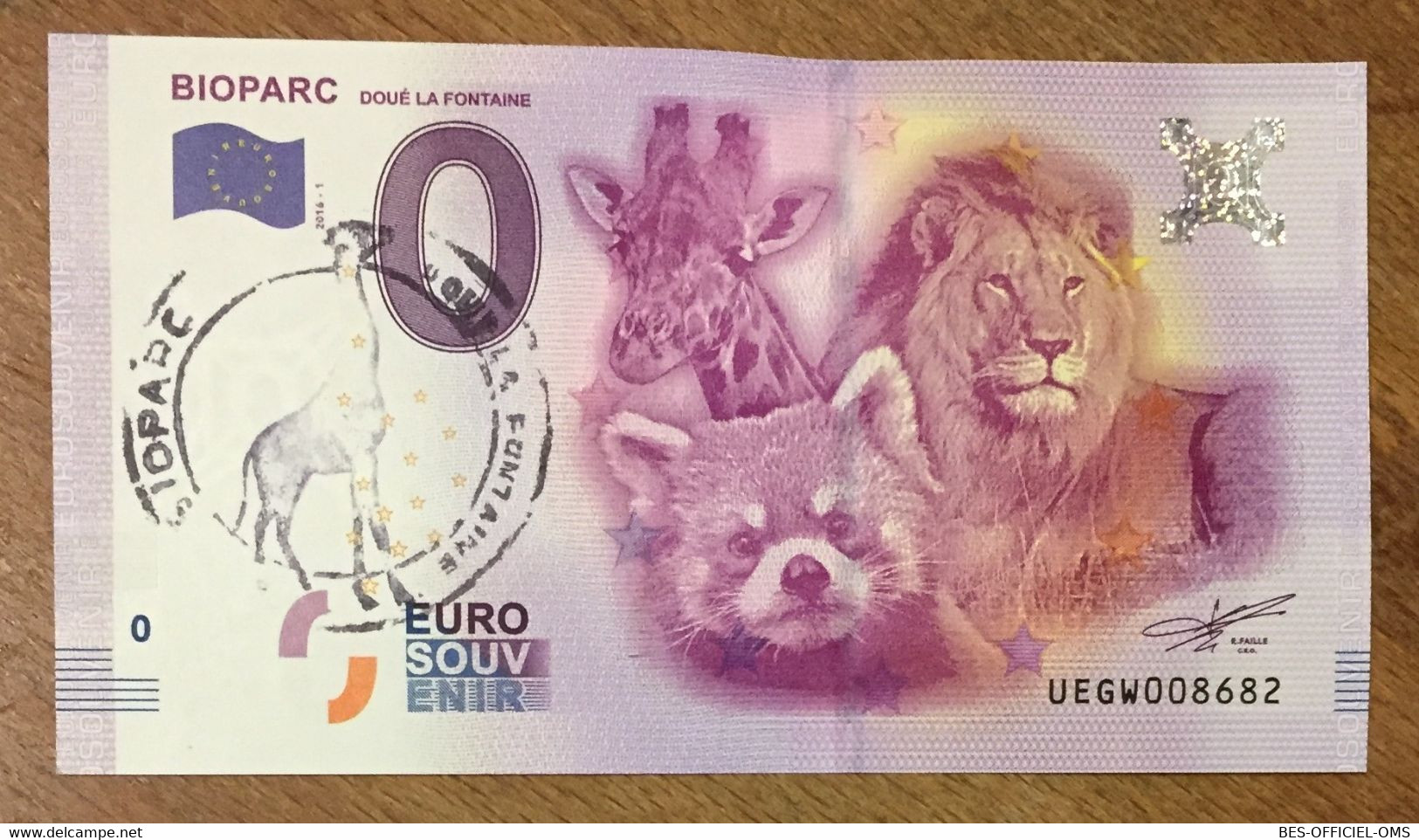 2016 BILLET 0 EURO SOUVENIR DPT 49 BIOPARC DOUÉ LA FONTAINE + TAMPON ZERO 0 EURO SCHEIN BANKNOTE PAPER MONEY BANK - Privatentwürfe