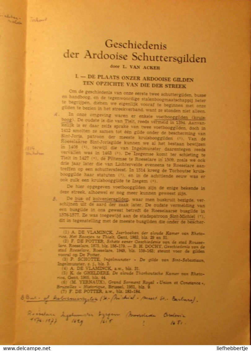 Geschiedenis der Ardooise schuttersgilden - Ardooie - door L. Van Acker 1952