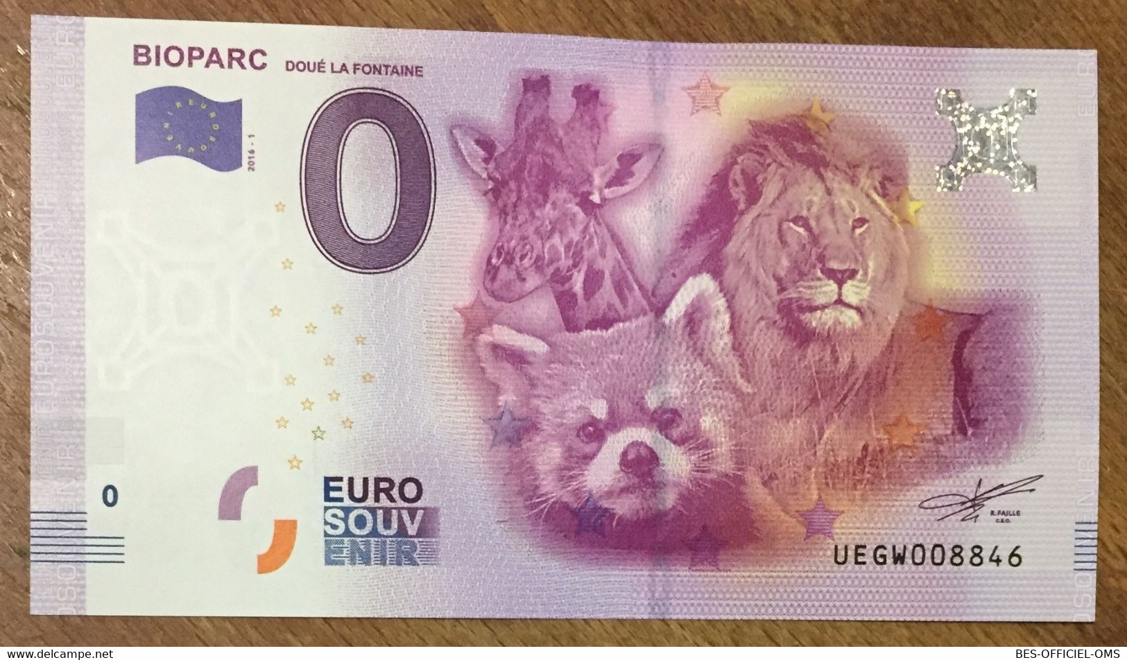 2016 BILLET 0 EURO SOUVENIR DPT 49 BIOPARC DOUÉ LA FONTAINE ZERO 0 EURO SCHEIN BANKNOTE PAPER MONEY BANK - Essais Privés / Non-officiels