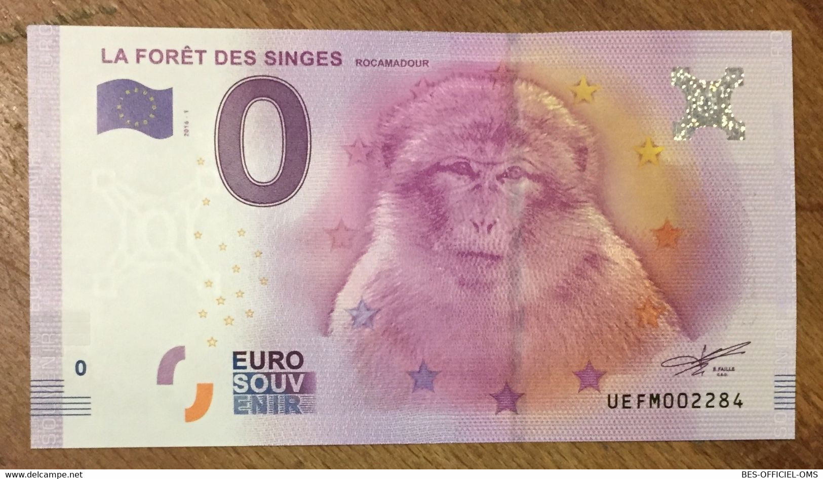 2016 BILLET 0 EURO SOUVENIR DPT 46 LA FORÊT DES SINGES ROCAMADOUR ZERO 0 EURO SCHEIN BANKNOTE PAPER MONEY BANK - Privatentwürfe