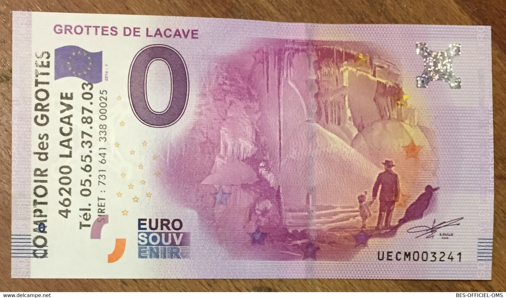 2016 BILLET 0 EURO SOUVENIR DPT 46 GROTTES DE LACAVE + TAMPON ZERO 0 EURO SCHEIN BANKNOTE PAPER MONEY BANK - Privatentwürfe