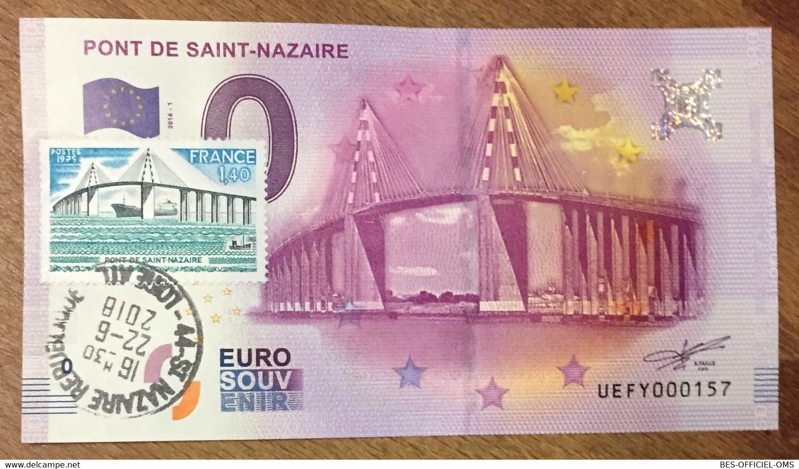 2016 BILLET 0 EURO SOUVENIR DPT 44 PONT DE SAINT-NAZAIRE + TIMBRE ZERO 0 EURO SCHEIN BANKNOTE PAPER MONEY BANK - Privatentwürfe