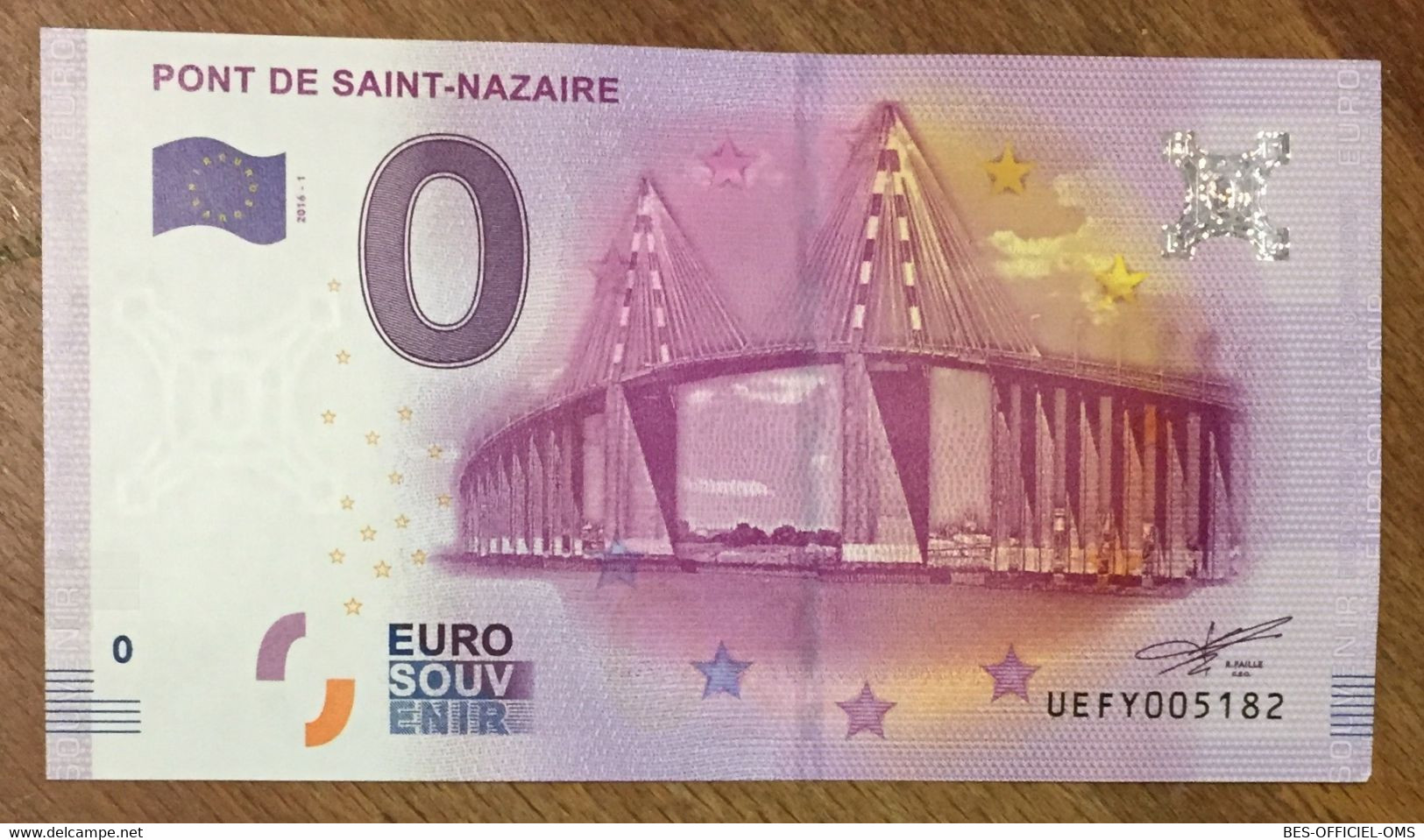 2016 BILLET 0 EURO SOUVENIR DPT 44 PONT DE SAINT-NAZAIRE ZERO 0 EURO SCHEIN BANKNOTE PAPER MONEY BANK - Essais Privés / Non-officiels