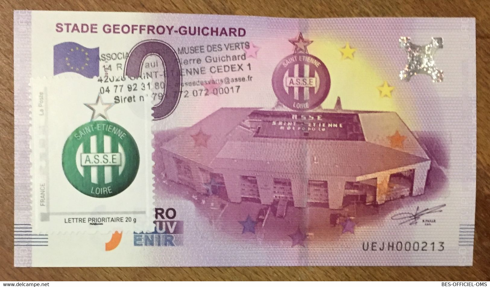 2016 BILLET 0 EURO SOUVENIR DPT 42 STADE GEOFFROY-GUICHARD + TIMBRE ZERO 0 EURO SCHEIN BANKNOTE PAPER MONEY BANK - Privatentwürfe