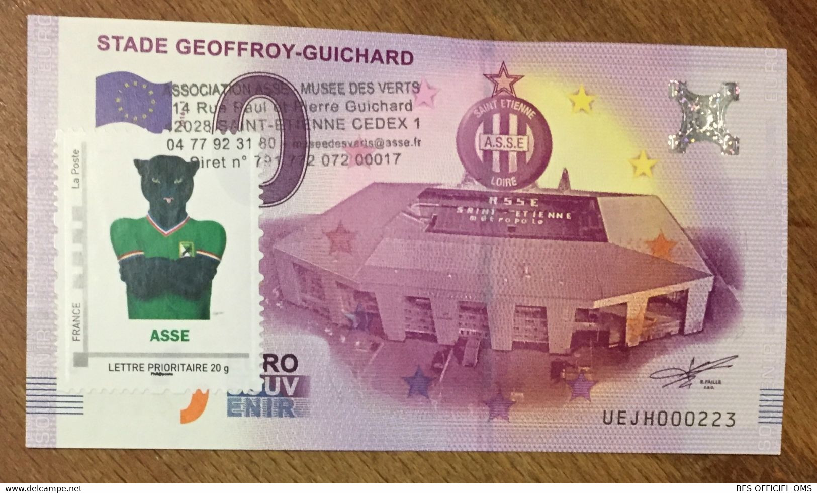 2016 BILLET 0 EURO SOUVENIR DPT 42 STADE GEOFFROY-GUICHARD + TIMBRE ZERO 0 EURO SCHEIN BANKNOTE PAPER MONEY BANK - Essais Privés / Non-officiels