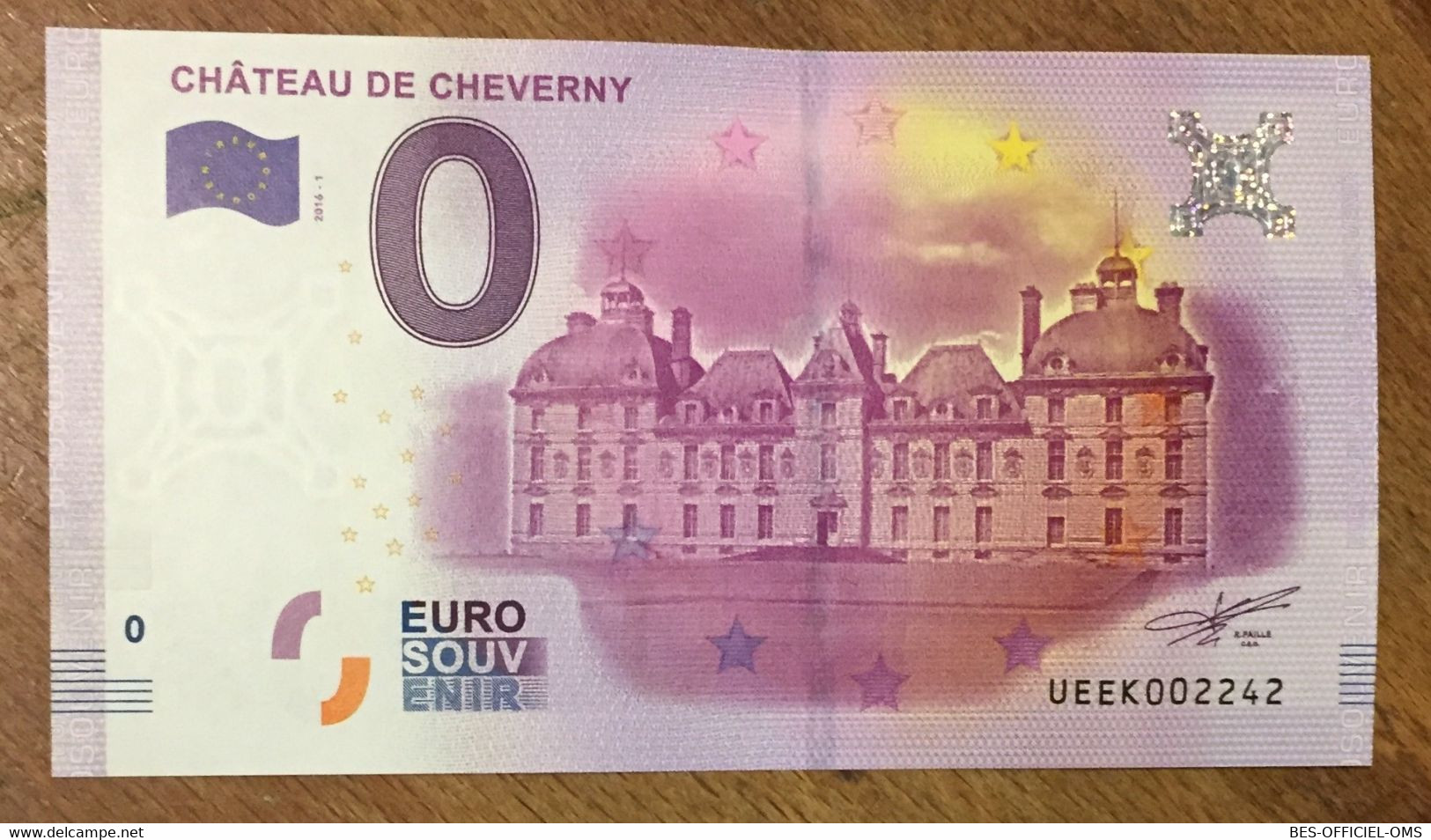 2016 BILLET 0 EURO SOUVENIR DPT 41 CHÂTEAU DE CHEVERNY ZERO 0 EURO SCHEIN BANKNOTE PAPER MONEY BANK - Essais Privés / Non-officiels