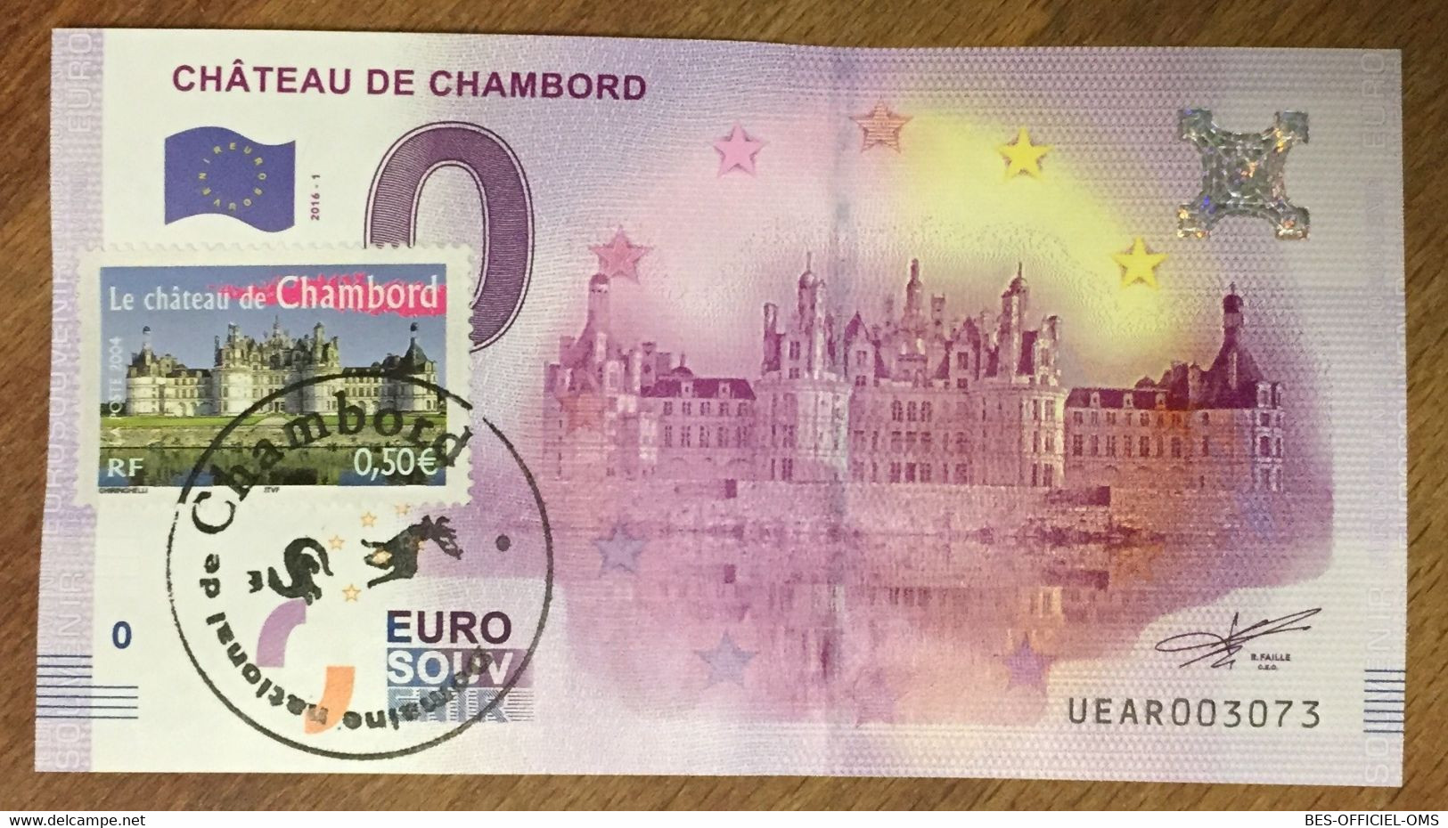 2016 BILLET 0 EURO SOUVENIR DPT 41 CHÂTEAU DE CHAMBORD + TIMBRE ZERO 0 EURO SCHEIN BANKNOTE PAPER MONEY BANK - Privatentwürfe