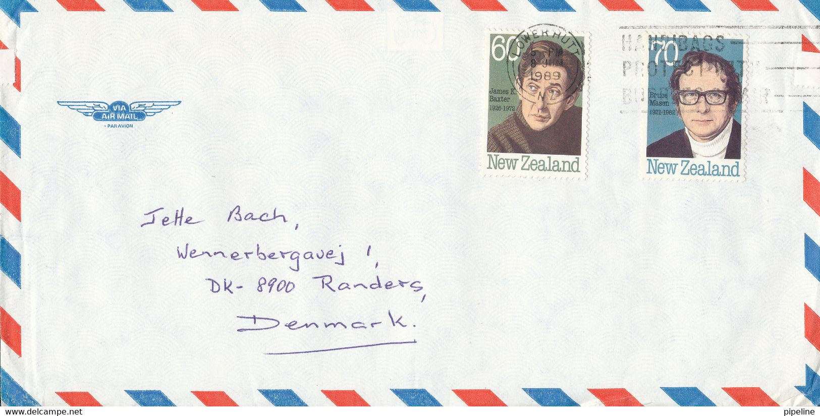 New Zealand Air Mail Cover Sent To Denmark Lowerhutt 8-6-1989 - Corréo Aéreo