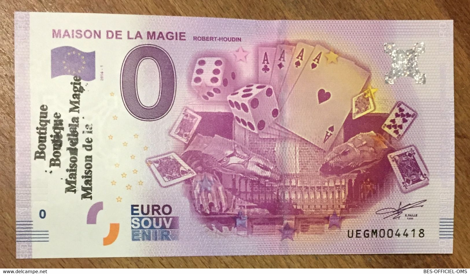 2016 BILLET 0 EURO SOUVENIR DPT 41 MAISON DE MAGIE ROBERT HOUDIN + TAMPON ZERO 0 EURO SCHEIN BANKNOTE PAPER MONEY BANK - Essais Privés / Non-officiels