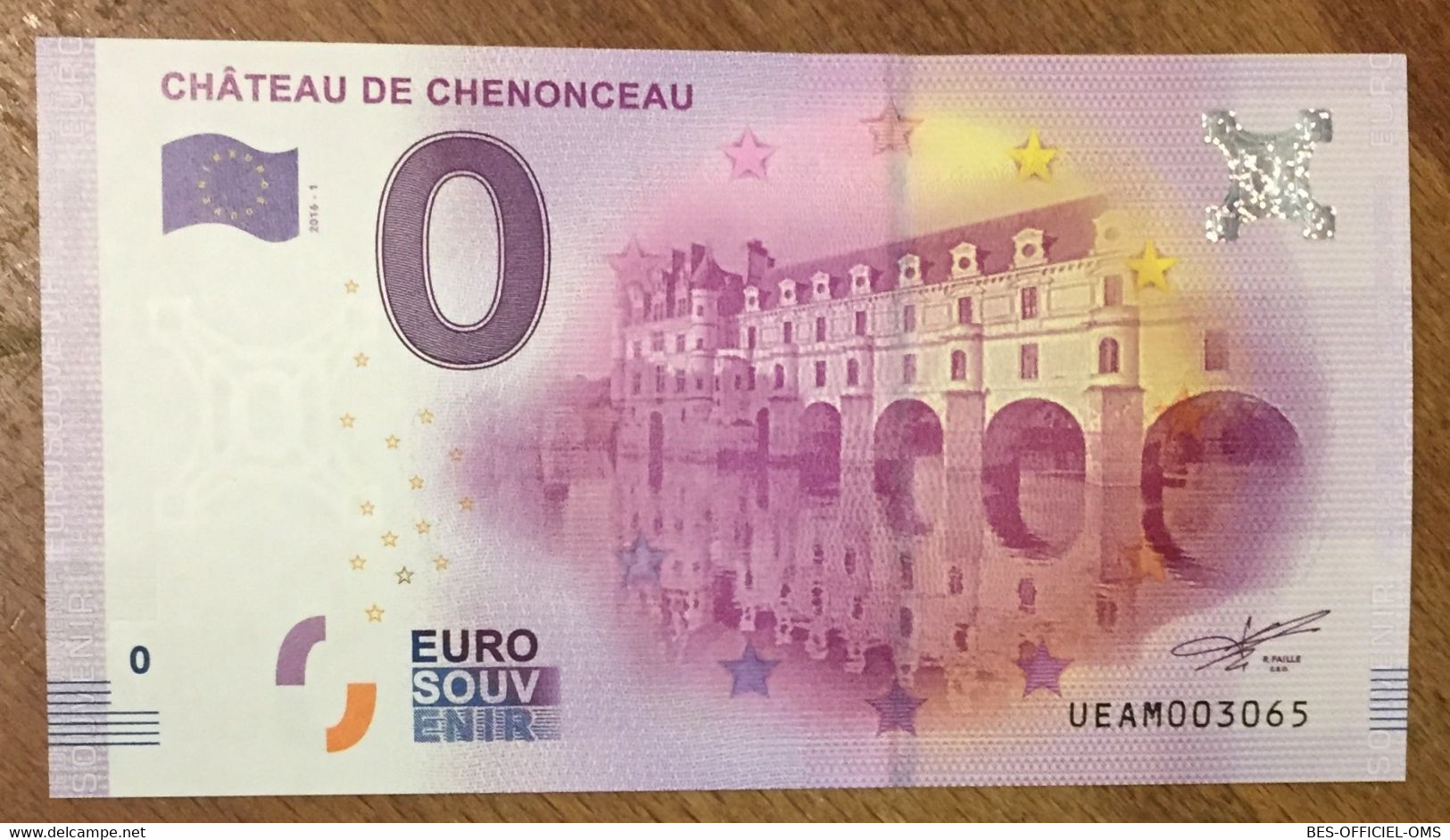 2016 BILLET 0 EURO SOUVENIR DPT 37 CHÂTEAU DE CHENONCEAU ZERO 0 EURO SCHEIN BANKNOTE PAPER MONEY BANK - Privatentwürfe