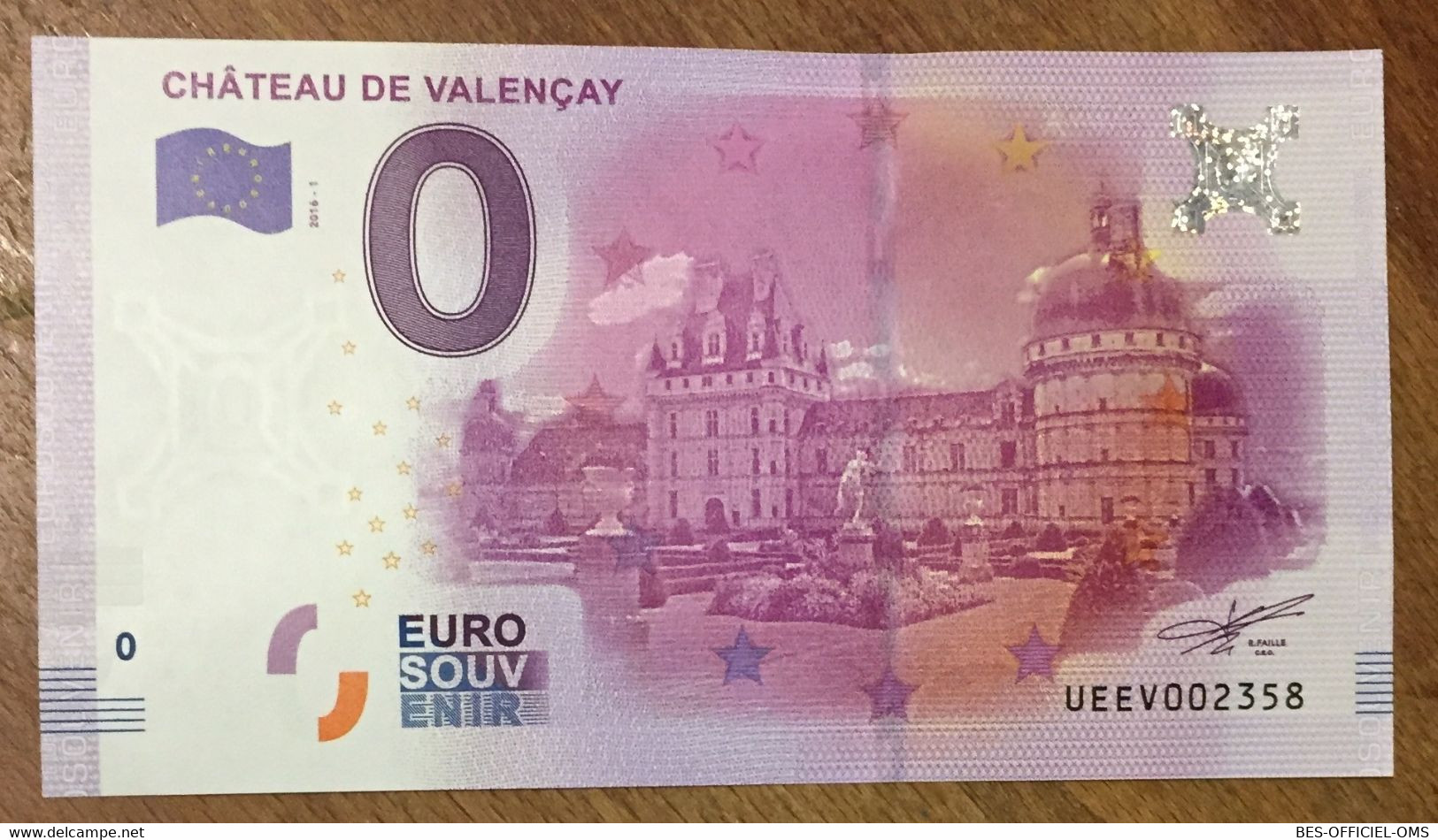 2016 BILLET 0 EURO SOUVENIR DPT 36 CHÂTEAU DE VALENÇAY ZERO 0 EURO SCHEIN BANKNOTE PAPER MONEY BANK - Privatentwürfe