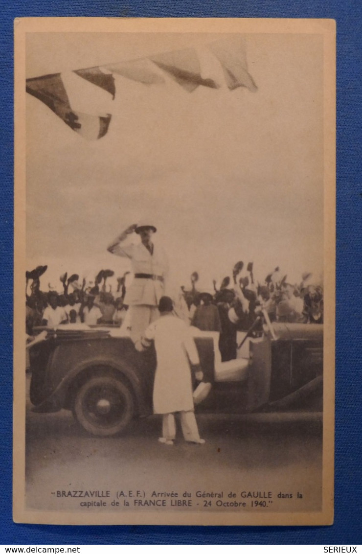 19 FRANCE A E F MOYEN CONGO BELLE CARTE 1942 DE BRAZZAVILLE GEN  DE GAULLE +N°140C + SURCHARGES +AFFRANCH  PLAISANT - Lettres & Documents
