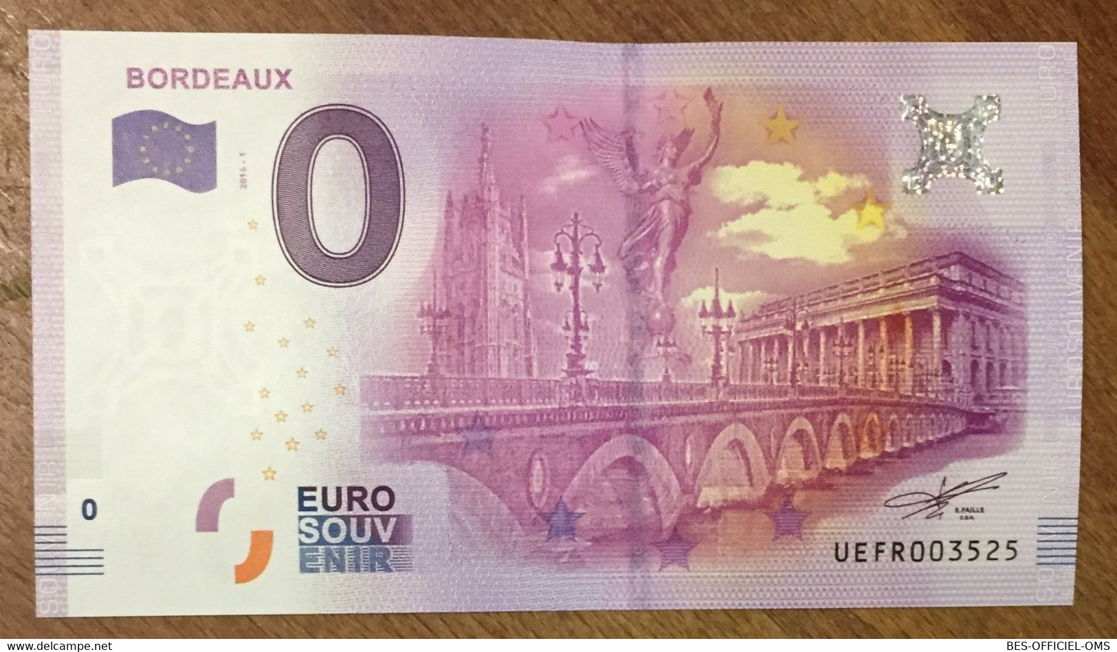 2016 BILLET 0 EURO SOUVENIR DPT 33 BORDEAUX LE PONT ZERO 0 EURO SCHEIN BANKNOTE PAPER MONEY BANK - Essais Privés / Non-officiels