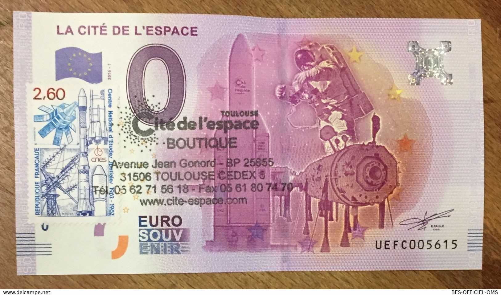 2016 BILLET 0 EURO SOUVENIR DPT 31 LA CITÉ DE L'ESPACE + TIMBRE ZERO 0 EURO SCHEIN BANKNOTE PAPER MONEY BANK - Essais Privés / Non-officiels