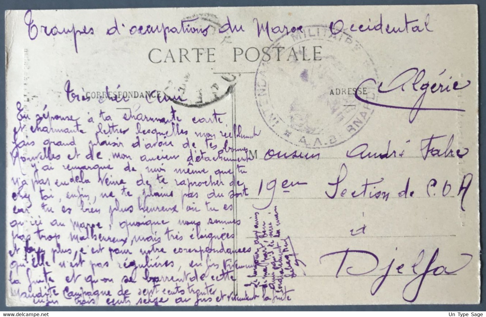 Maroc N°25 Sur CPA - TAD TRESOR ET POSTES * SP N°219 * 11.OCT.1912 - (B1059) - Covers & Documents