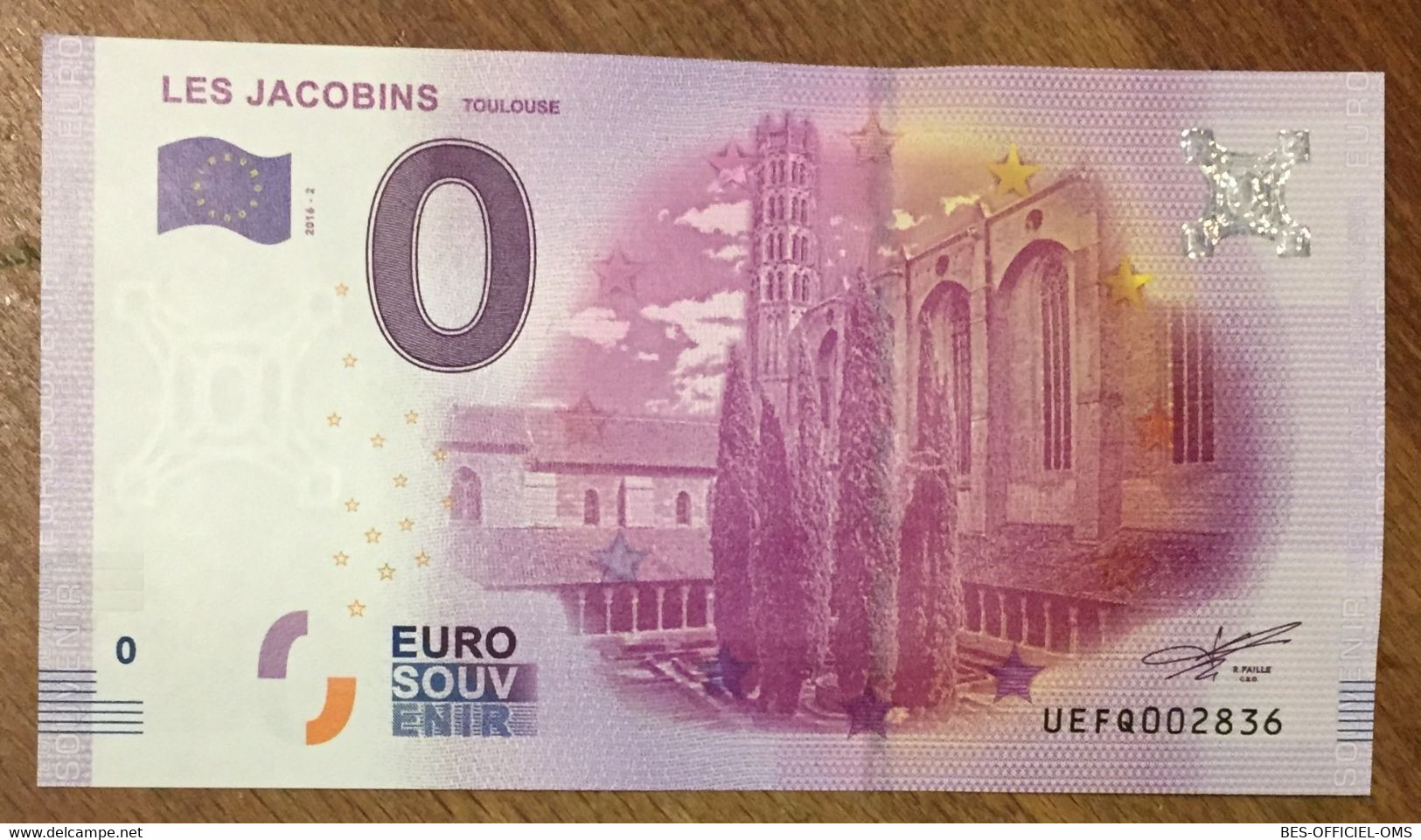 2016 BILLET 0 EURO SOUVENIR DPT 31 LES JACOBINS TOULOUSE ZERO 0 EURO SCHEIN BANKNOTE PAPER MONEY BANK - Private Proofs / Unofficial